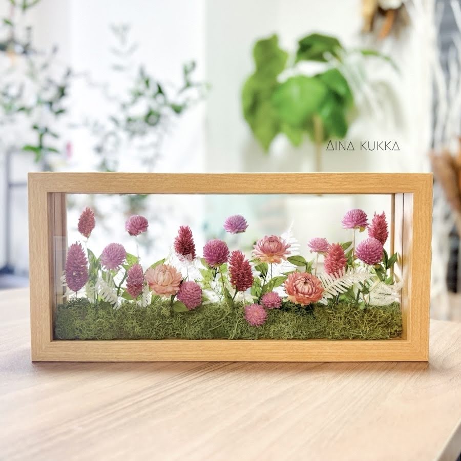 [ガラスフレームアレンジ/L]ナチュラルピンクガーデン